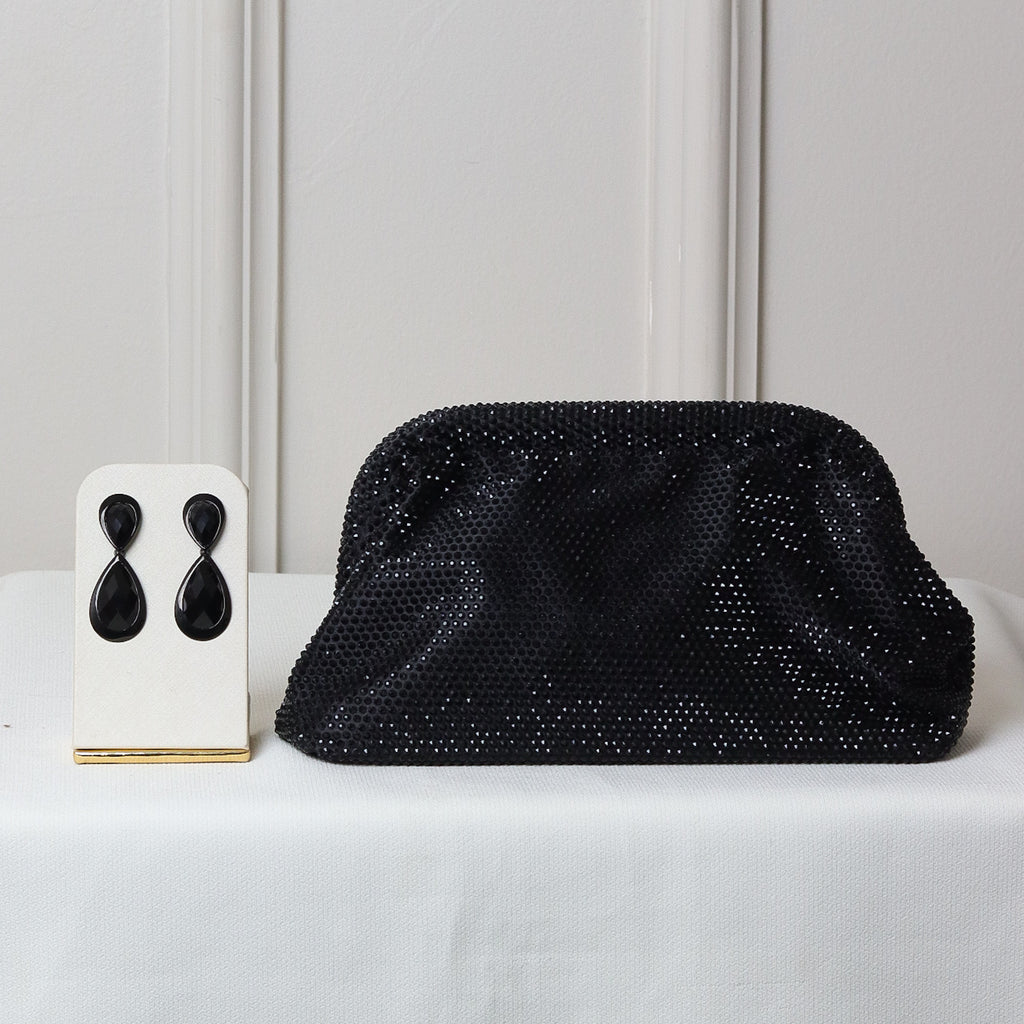 KIT FESTA: CLUTCH BRILHO PRETA + BRINCO FESTA LUXO PRETO
