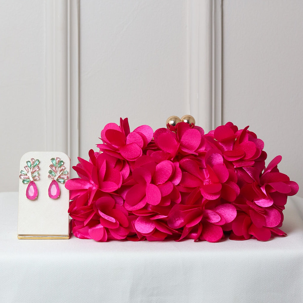 KIT FESTA: CLUTCH PÉTALA ROSA + BRINCO FESTA ROSA