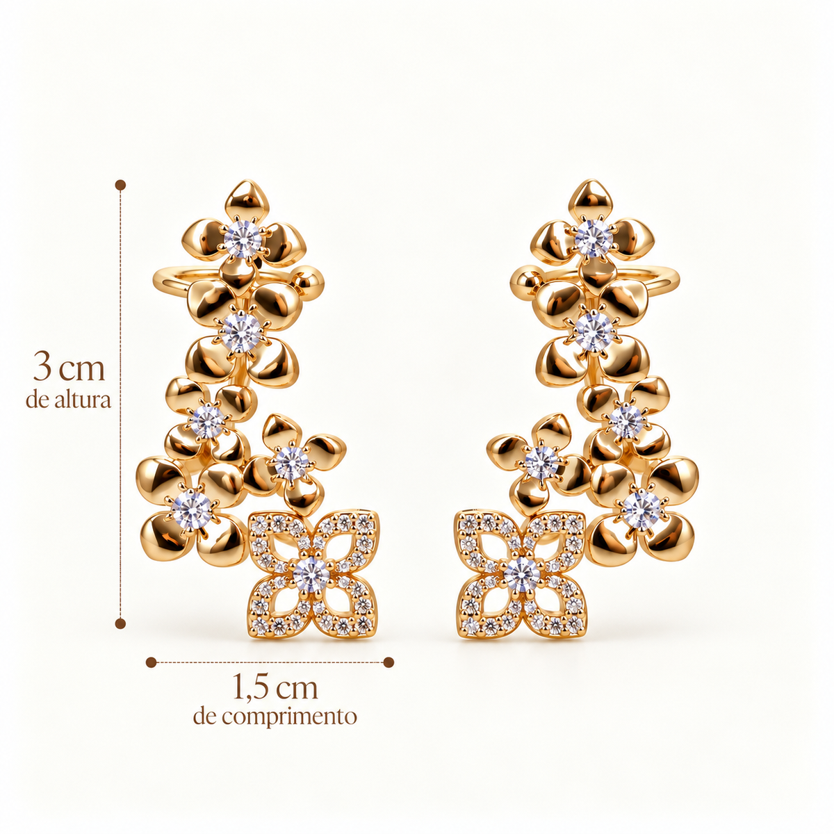 BRINCO EAR CUFF CRAVEJADO FLORES