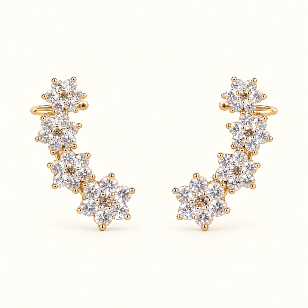 BRINCO EAR CUFF FLOR CRAVEJADO ENCAIXE ATRÁS