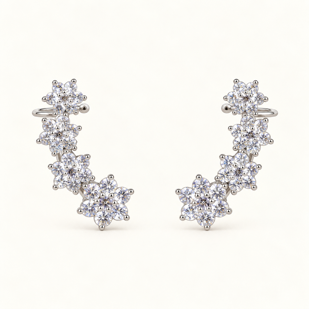 BRINCO EAR CUFF FLOR CRAVEJADO ENCAIXE ATRÁS