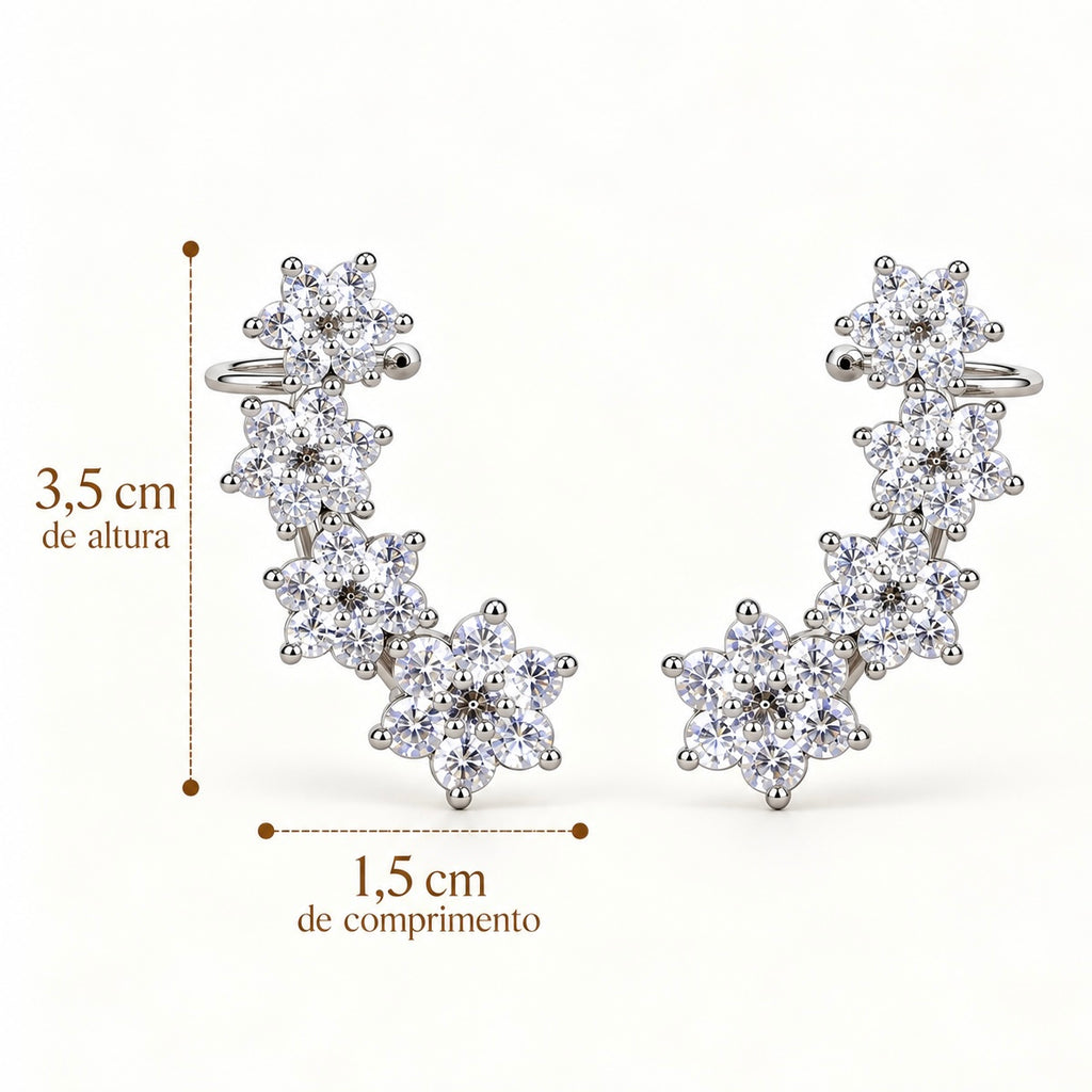 BRINCO EAR CUFF FLOR CRAVEJADO ENCAIXE ATRÁS