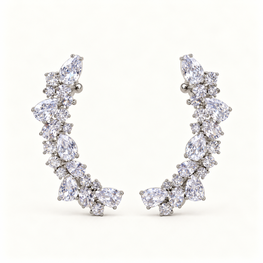 BRINCO EAR CUFF PRATA CRAVEJADO OVAL