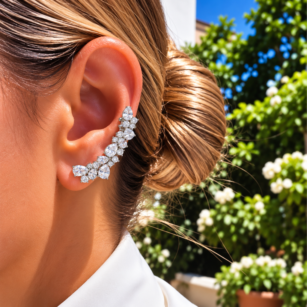 BRINCO EAR CUFF PRATA CRAVEJADO OVAL