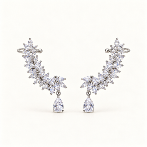 BRINCO EAR CUFF PRATA CRAVEJADO PONTA GOTA