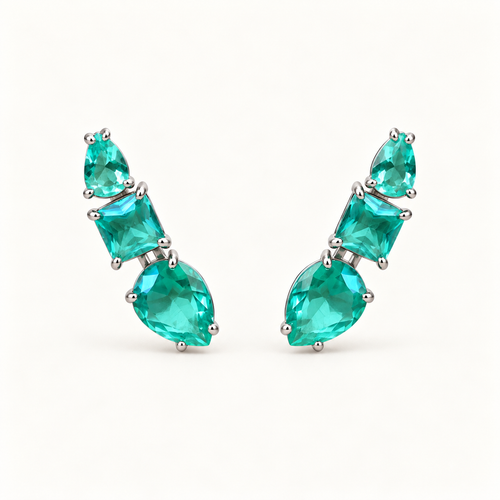 BRINCO EAR CUFF PRATA ZIRCÔNIA TURQUESA
