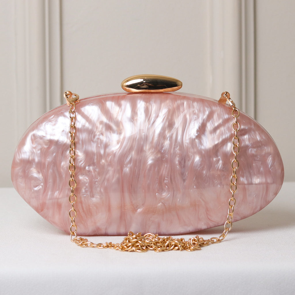 CLUTCH OVAL ACRÍLICO MADREPEROLA FECHO DOURADO