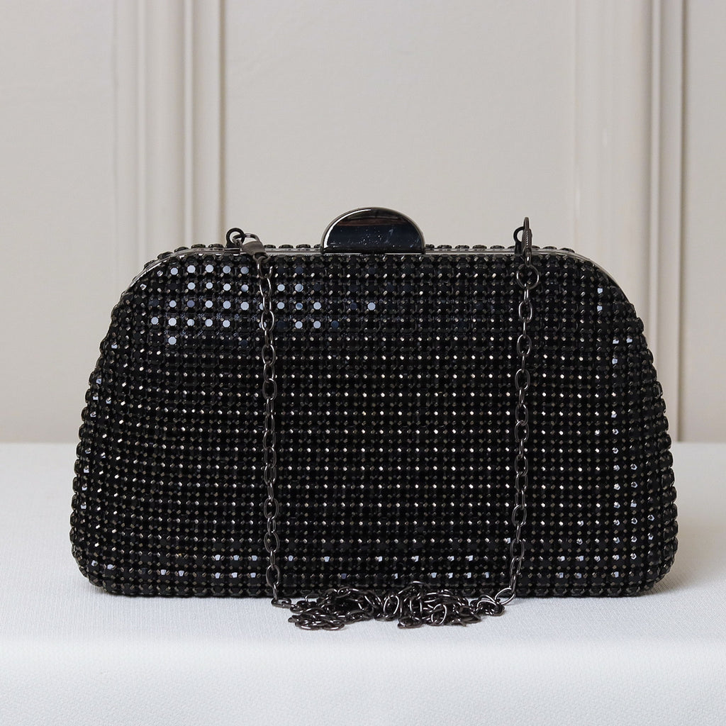 CLUTCH ONIX/PRETO/DOURADA/PRATA/BRONZE BRILHO TEXTURA STRASS FUNDO BRILHO FORMATO OVAL FECHO RETO