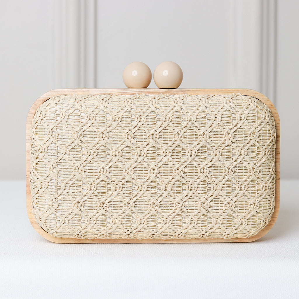 CLUTCH PALHA TRANÇADA MADEIRA RETANGULAR