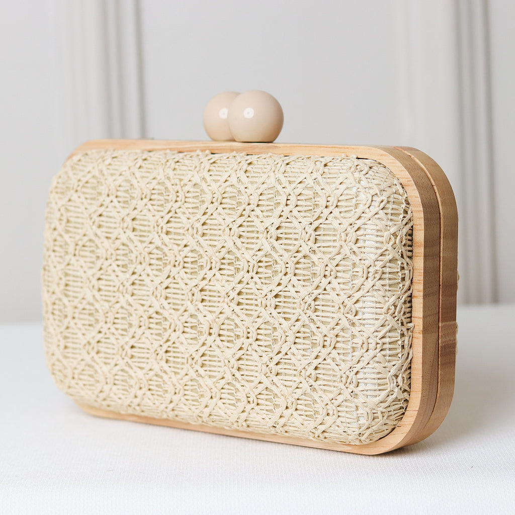 CLUTCH PALHA TRANÇADA MADEIRA RETANGULAR