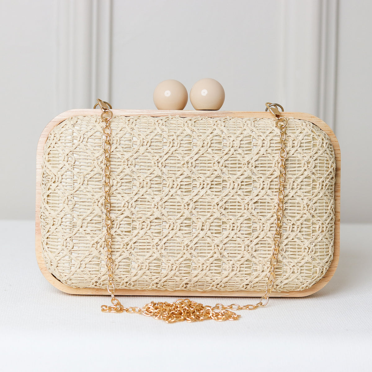 CLUTCH PALHA TRANÇADA MADEIRA RETANGULAR