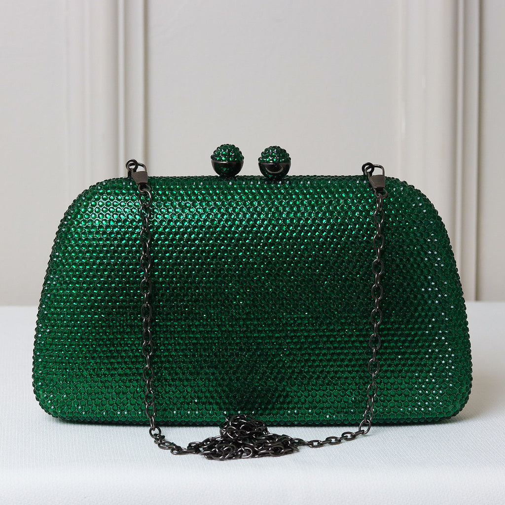 CLUTCH BRILHO STRASS FUNDO TECIDO FORMATO OVAL FECHO ESFERA