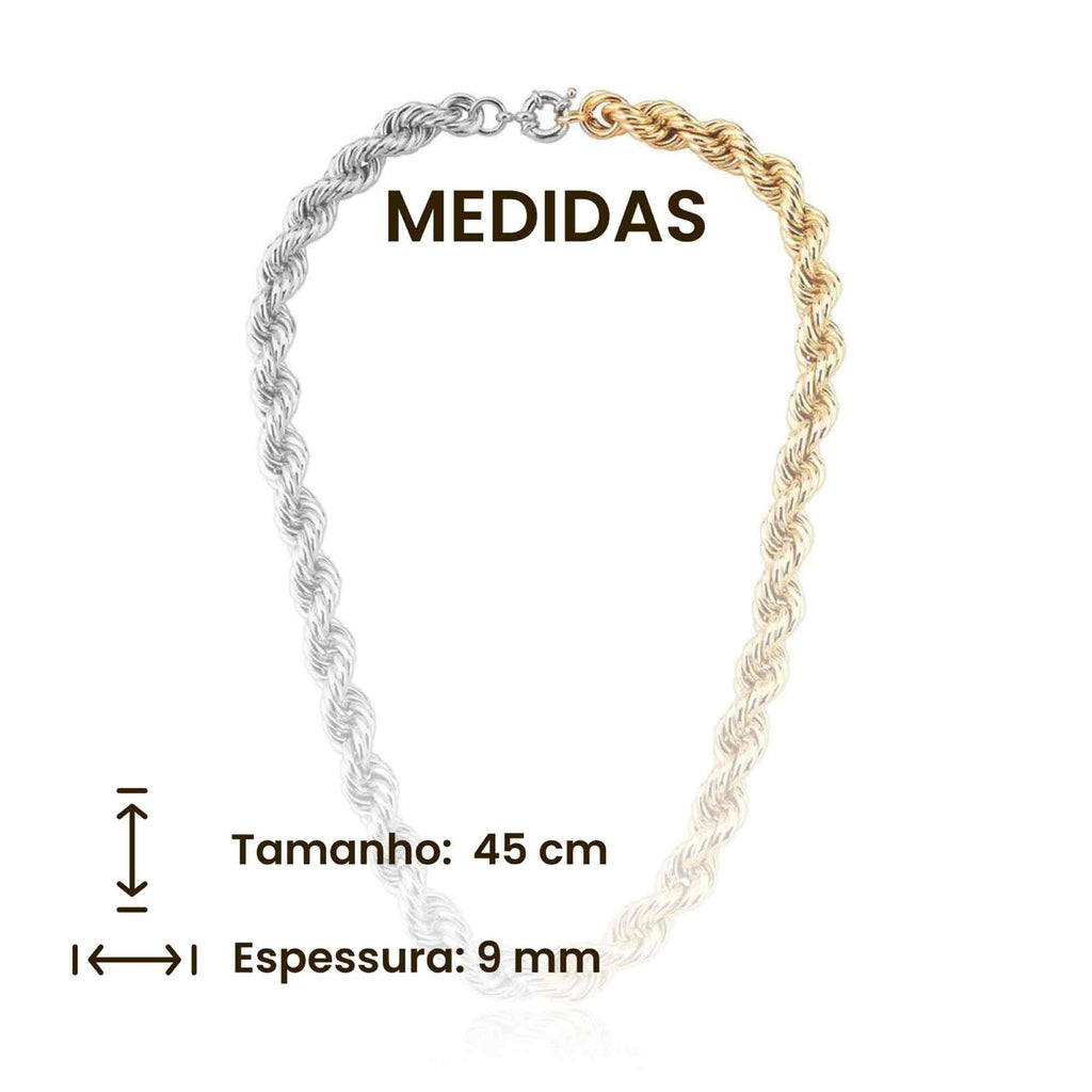 COLAR CORRENTE DOURADA/PRATA/MISTURA DE BANHOS LISA ELOS TORCIDA
