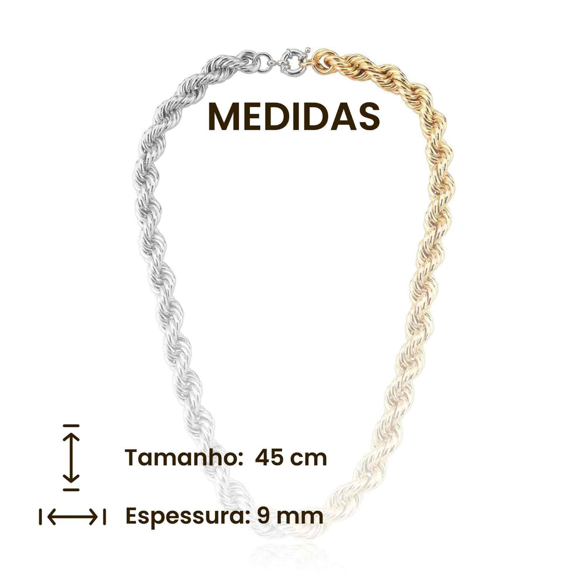 COLAR CORRENTE DOURADA/PRATA/MISTURA DE BANHOS LISA ELOS TORCIDA