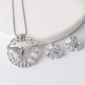 CONJUNTO DIVINO ESPIRITO SANTO PRATA/DOURADO CRAVEJADO ZIRCONIA NAVETE BRINCO PONTO DE LUZ