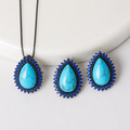 CONJUNTO FESTA LUXO CRISTAL AZUL CLARO CRAVEJADO AZUL ESCURO LADO FORMATO OVAL