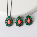 CONJUNTO FESTA LUXO CRISTAL LARANJA ZIRCONIA VERDE ESCURO LADO LADO FORMATO GOTA