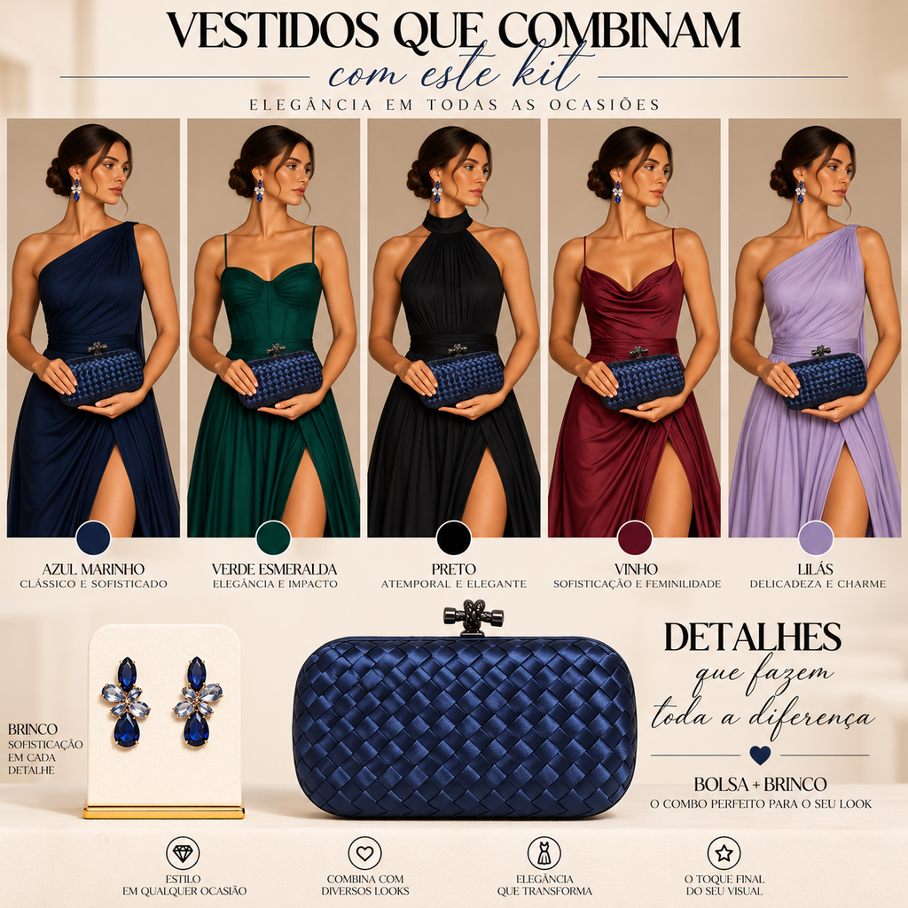 KIT FESTA: CLUTCH AZUL + BRINCO FESTA AZUL