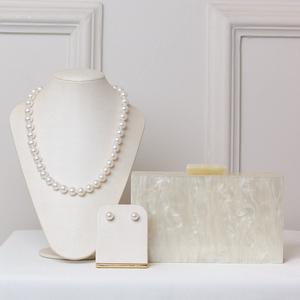 KIT FESTA: CLUTCH  MADREPEROLA BRANCA + CONJUNTO PEROLA