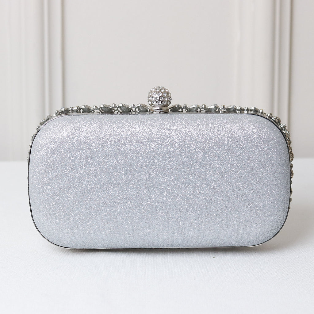 KIT FESTA: CLUTCH PEDRARIA PRATA + BRINCO FESTA PRATA