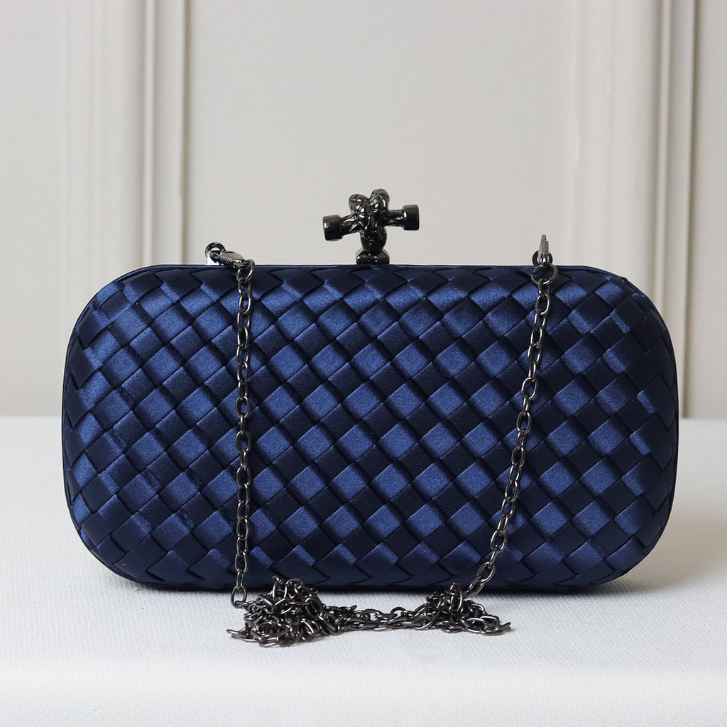KIT FESTA: CLUTCH  TECIDO AZUL + BRINCO FESTA GOTA AZUL